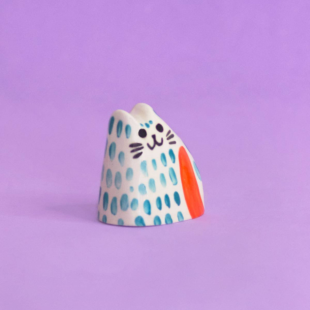 Ana Seixas Skulptur Kleine Keramikskulptur  |  Katze türkis orange bei Nauli and Stories
