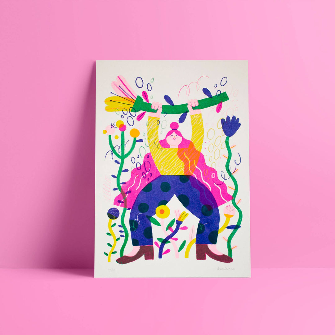 Ana Seixas Lifting Weights // A4 Risograph Print Illustration bei Nauli and Stories
