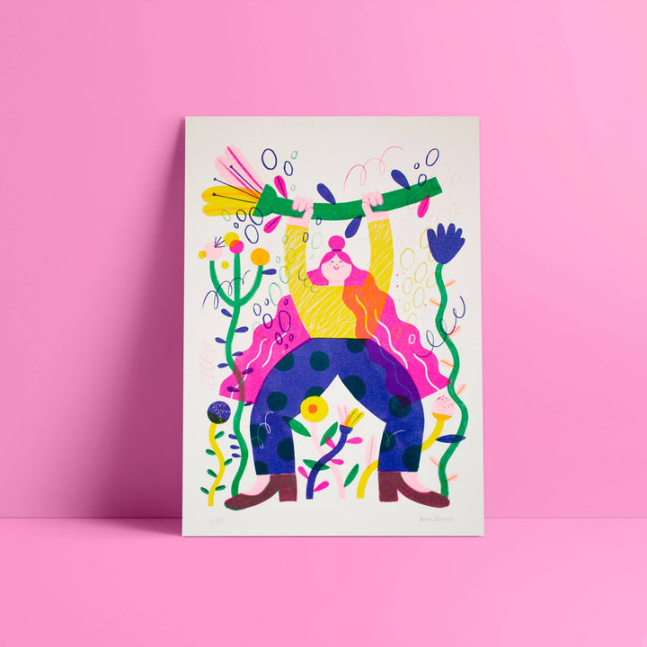 Ana Seixas Lifting Weights // A4 Risograph Print Illustration bei Nauli and Stories