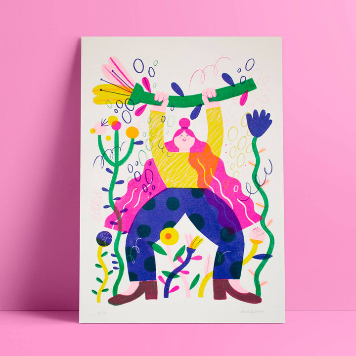 Ana Seixas Lifting Weights // A4 Risograph Print Illustration bei Nauli and Stories