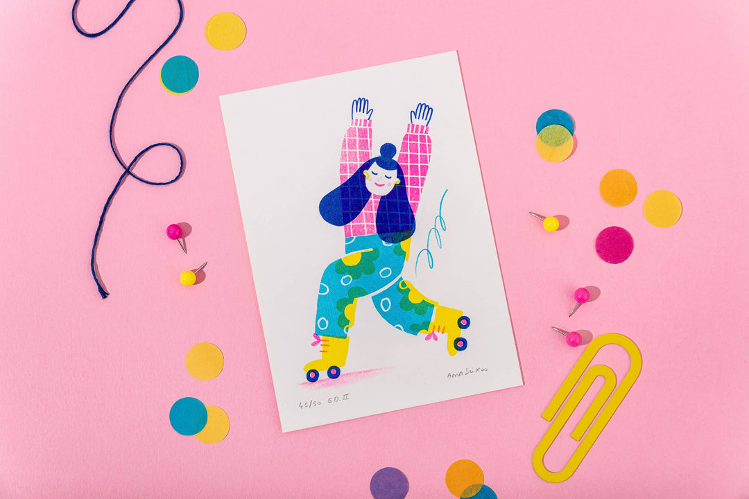Ana Seixas Risographie Druck A5 | Rollerskater bei Nauli and Stories