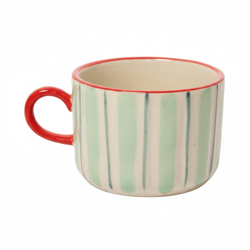 Gestreifte Keramiktasse mint rot 350 ml