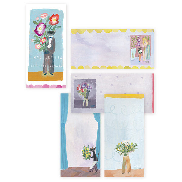 Cozyca Briefpapier Notizblock - Love Letter von Chihiro Sonoda - Katzen mit Blumenstrauß bei Nauli and Stories