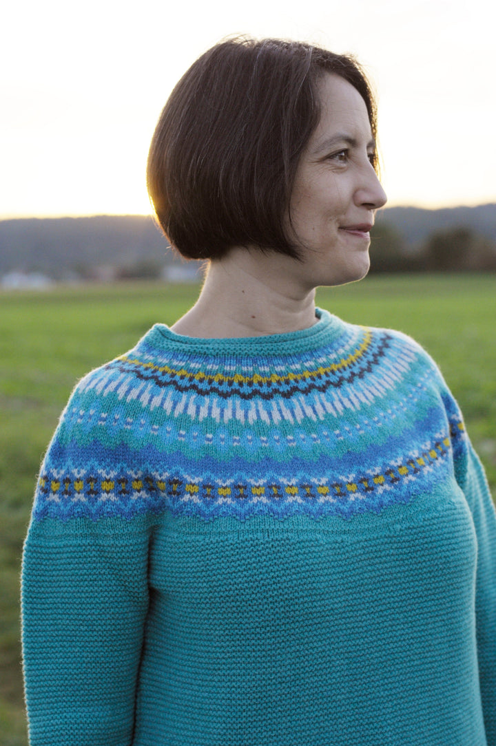Eribé Pullover Damenpullover türkis aus reiner Wolle - Stonybrek Lagoon bei Nauli and Stories