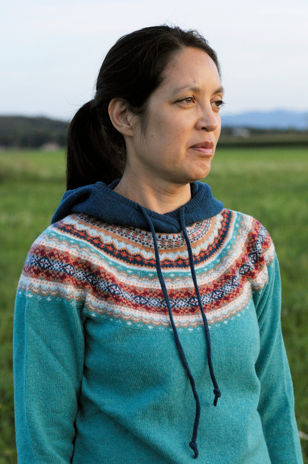 Eribé Pullover Damenpullover türkis mit Kapuze Alpine Emerald bei Nauli and Stories