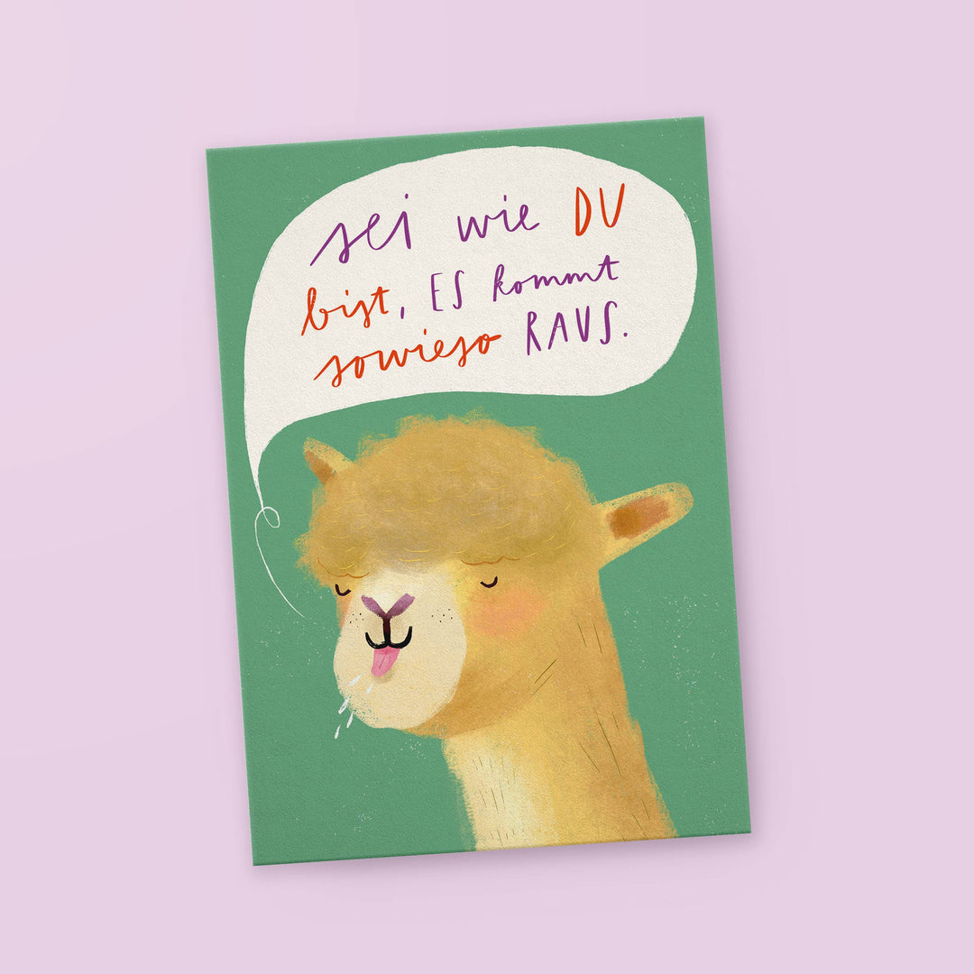 franzizo nachhaltige papeterie Schulanfang Postkarte "sei wie Du bist" - Lama bei Nauli and Stories