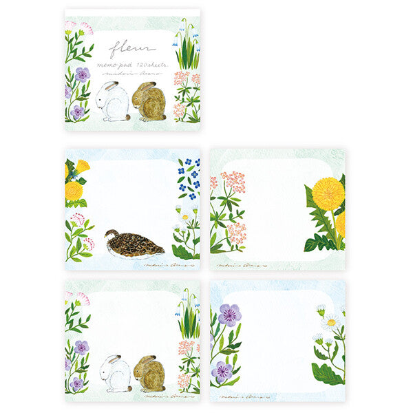 Furukawa Shiko Briefpapier Notizblock - Hasen mit Blumen bei Nauli and Stories