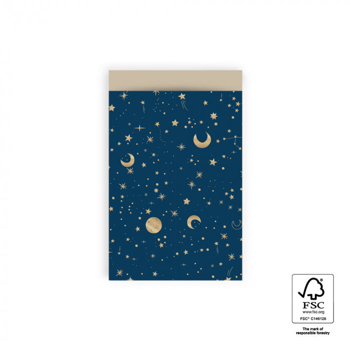 Geschenkverpackung Geschenktüten Geschenktüten Flachbeutel - Sternenhimmel nachtblau gold bei Nauli and Stories
