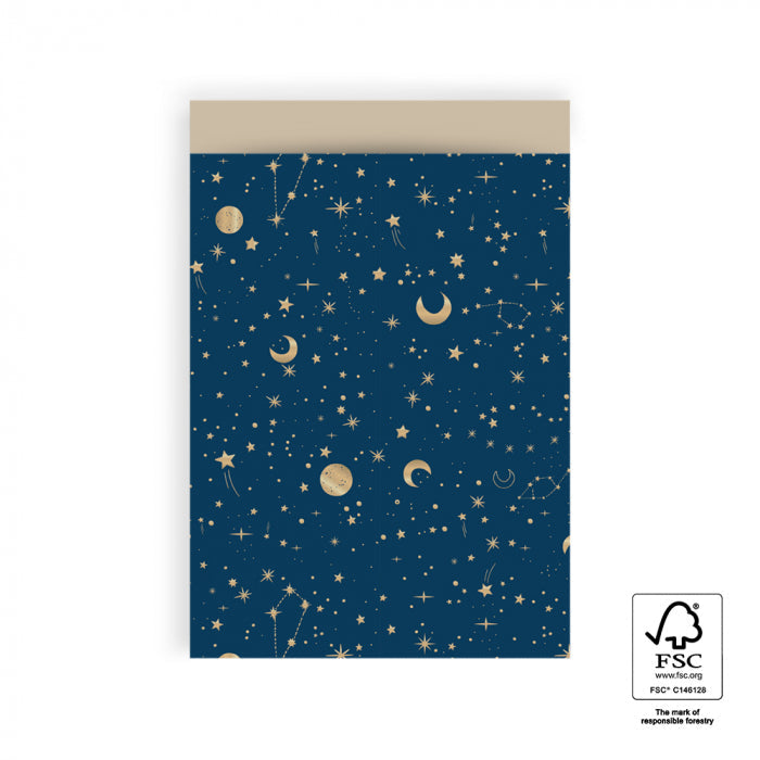 Geschenkverpackung Geschenktüten Geschenktüten Flachbeutel - Sternenhimmel nachtblau gold bei Nauli and Stories