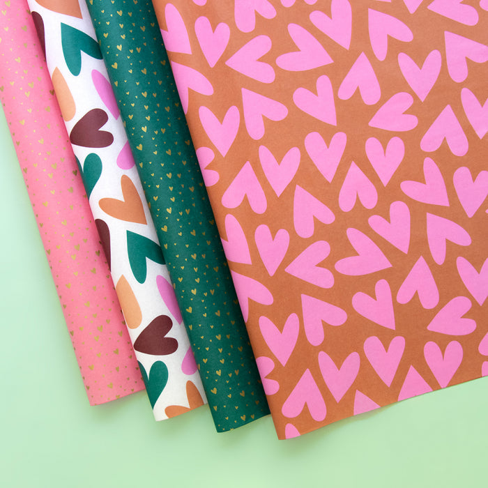 Geschenkverpackung Seidenpapier 5 Bögen Seidenpapier große Herzen pink bei Nauli and Stories