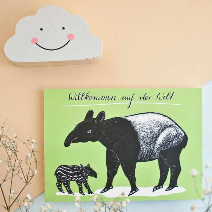 Katja Rub Geburt Tapir Postkarte | Willkommen auf dieser Welt | Karte zur Geburt bei Nauli and Stories