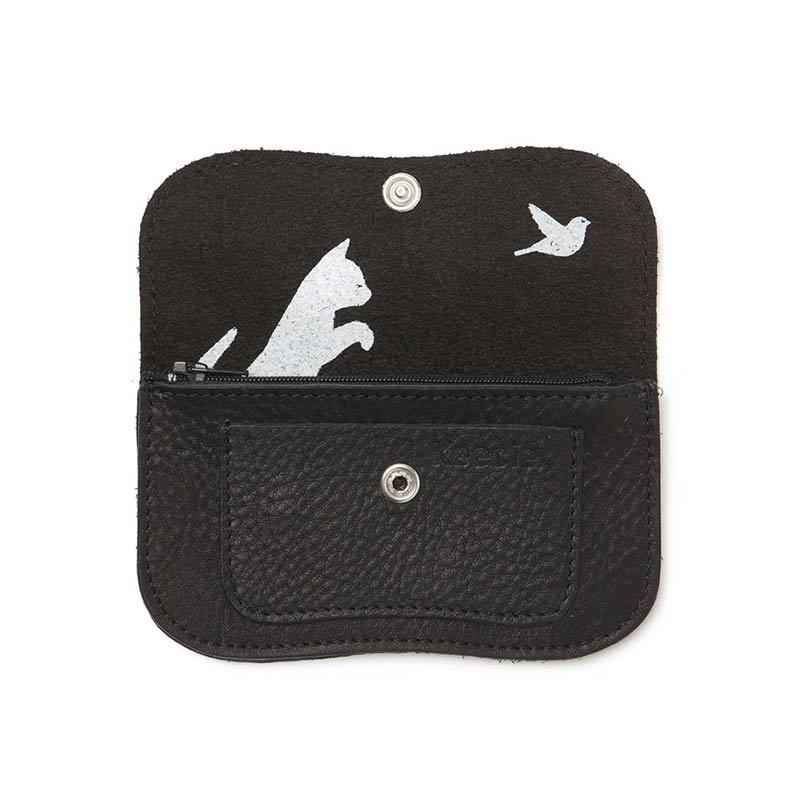 Keecie Geldbeutel aus Leder Cat Chase Wallet small - schwarz - Ledergeldbörse mit Siebdruck Katzen bei Nauli and Stories