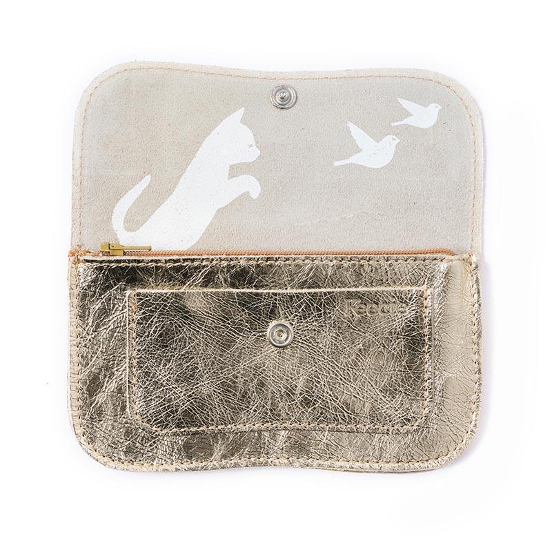 Keecie Geldbeutel Cat Chase Wallet - Medium - gold - Ledergeldbörse mit Siebdruck Katzen