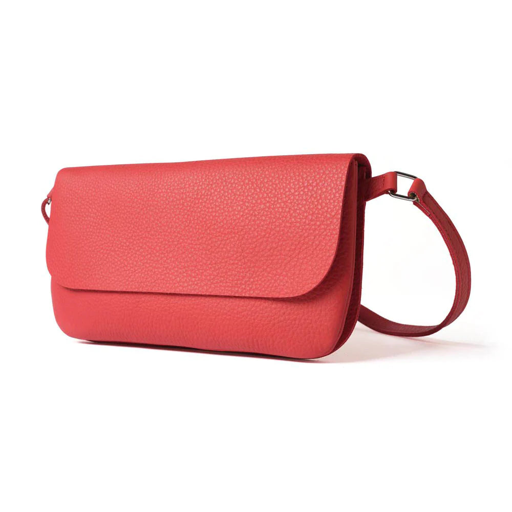 Handbag crossbody bag made of leather Double Up coral red