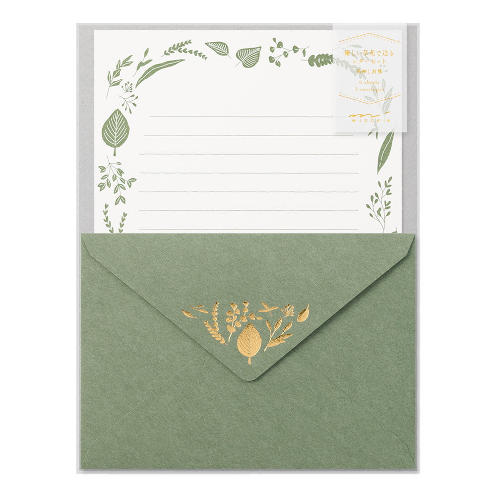 Midori Briefpapier Briefpapier Foil Stamped Envelopes - Blätter grün bei Nauli and Stories