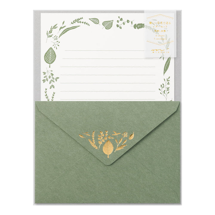 Midori Briefpapier Briefpapier Foil Stamped Envelopes - Blätter grün bei Nauli and Stories