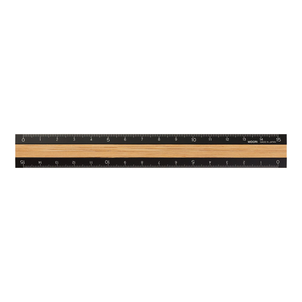 Midori Lineal Lineal Aluminium mit Holzfurnier schwarz 15 cm bei Nauli and Stories