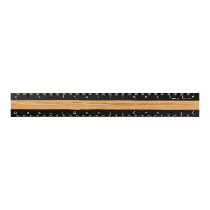 Midori Lineal Lineal Aluminium mit Holzfurnier schwarz 15 cm bei Nauli and Stories