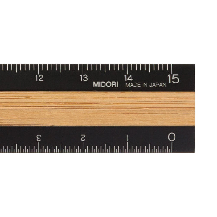 Midori Lineal Lineal Aluminium mit Holzfurnier schwarz 15 cm bei Nauli and Stories
