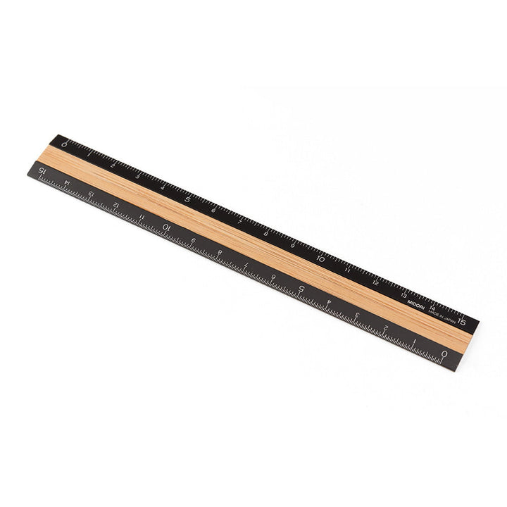 Midori Lineal Lineal Aluminium mit Holzfurnier schwarz 15 cm bei Nauli and Stories