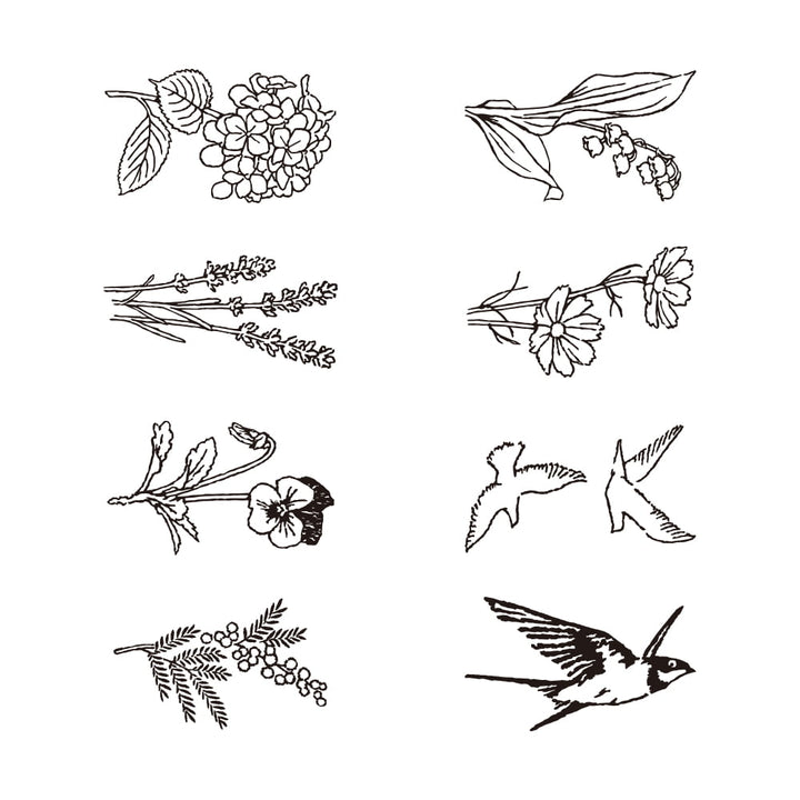 Midori Pre-Inked Stempel Drehstempel Dial Flower & Bird | Paintable Rotating Stamp Dial Flower & Bird bei Nauli and Stories