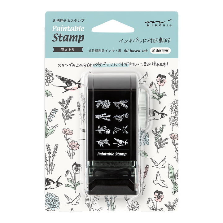 Midori Pre-Inked Stempel Drehstempel Dial Flower & Bird | Paintable Rotating Stamp Dial Flower & Bird bei Nauli and Stories