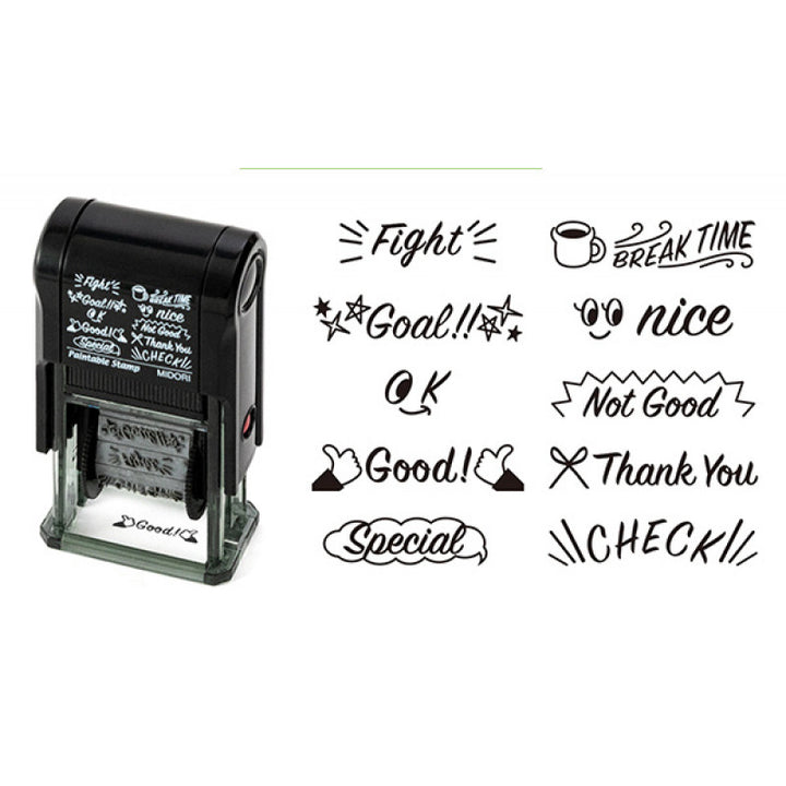 Midori Pre-Inked Stempel Drehstempel English Message | Paintable Rotating Stamp Message bei Nauli and Stories