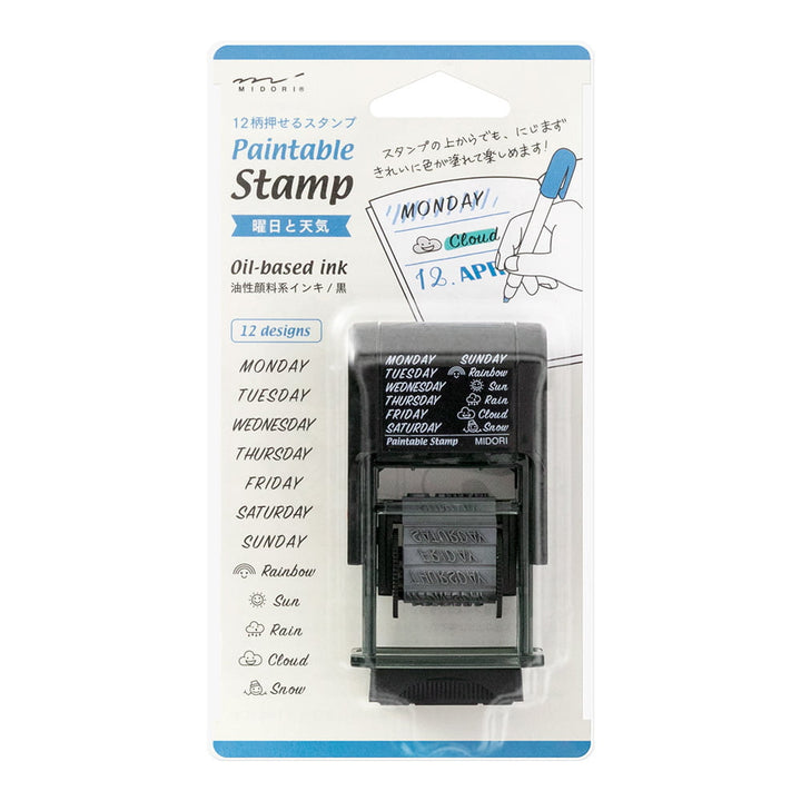 Midori Pre-Inked Stempel Paintable Rotating Stamp Days of the Week + Weather bei Nauli and Stories