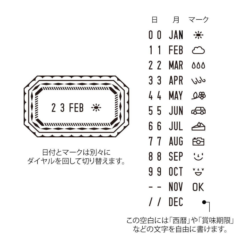 Midori Pre-Inked Stempel Paintable Rotating Date Stamp Frame bei Nauli and Stories