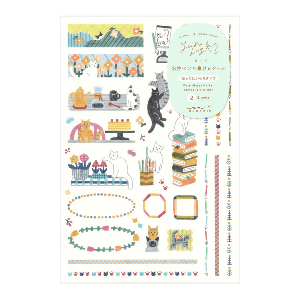 Midori Sticker Yuru Log Sticker Two Sheets Cat - Katzen Sticker bei Nauli and Stories