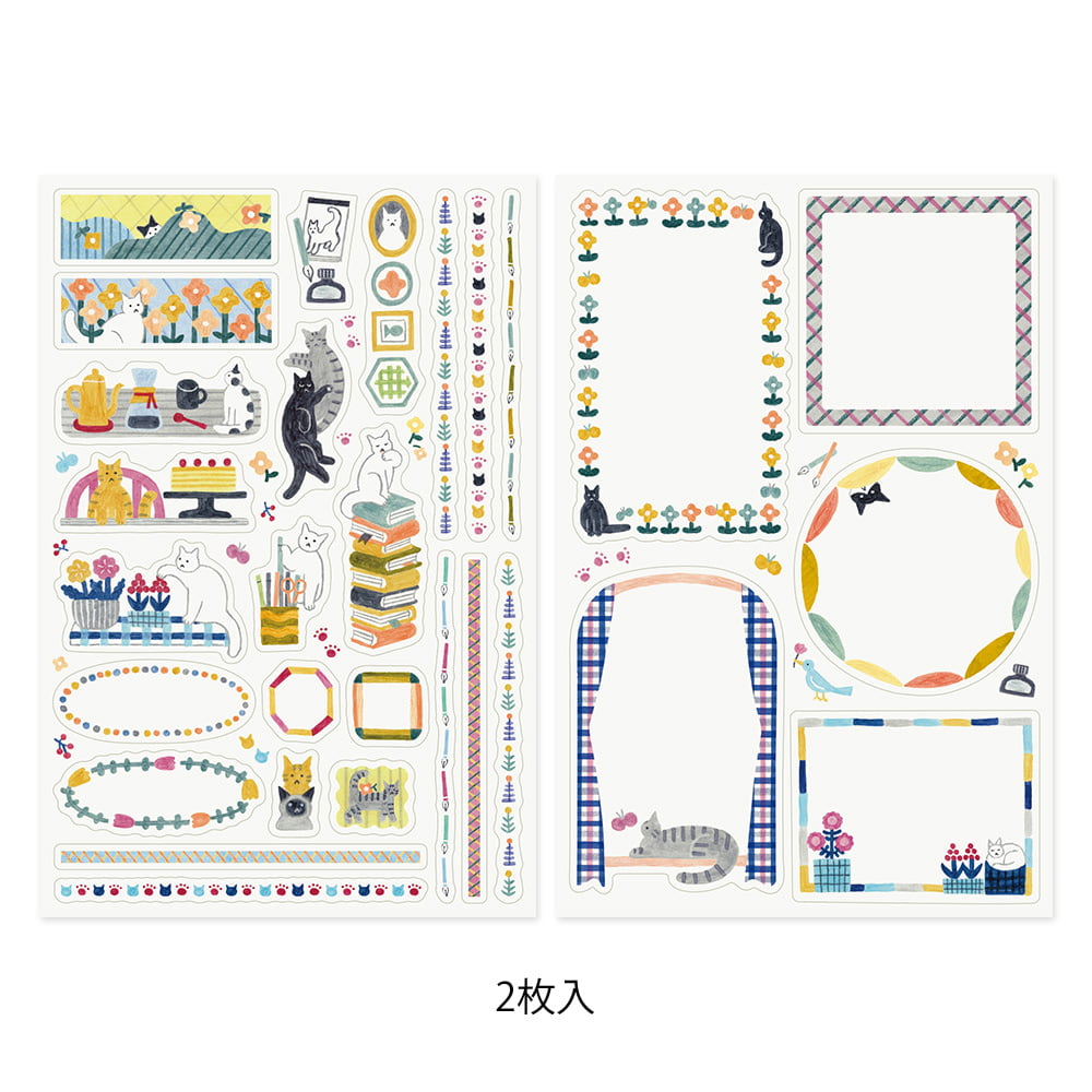 Midori Sticker Yuru Log Sticker Two Sheets Cat - Katzen Sticker bei Nauli and Stories
