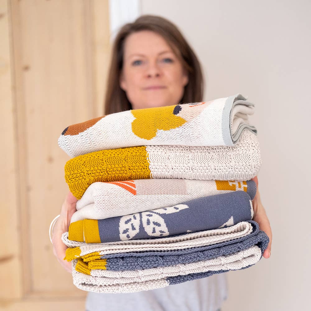 Sophie Home Babydecke Babydecke aus Baumwollstrick, wendbar, Blatt: Blau bei Nauli and Stories