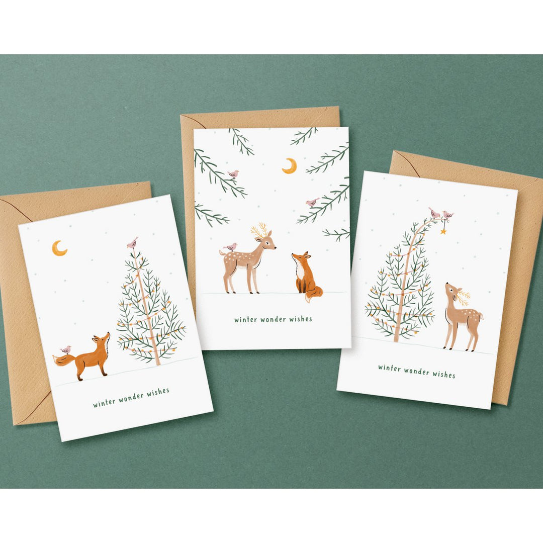 Studio Kuukeluus Weihnachten Weihnachtskarte Fuchs, Hirsch und  Vögelchen bei Nauli and Stories