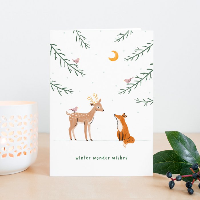 Studio Kuukeluus Weihnachten Weihnachtskarte Fuchs, Hirsch und  Vögelchen bei Nauli and Stories