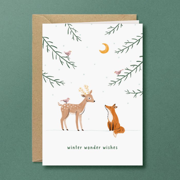 Studio Kuukeluus Weihnachten Weihnachtskarte Fuchs, Hirsch und  Vögelchen bei Nauli and Stories