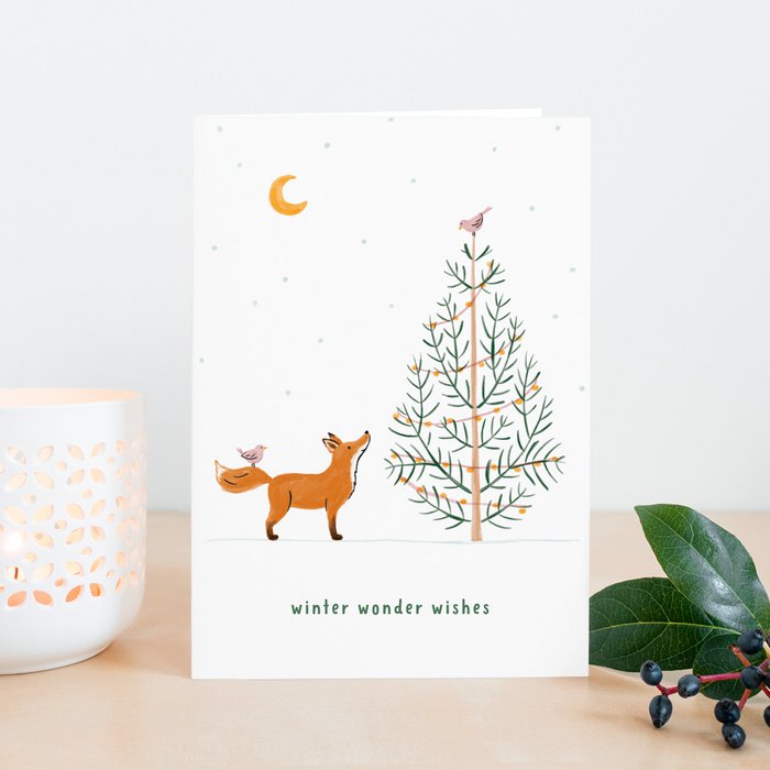 Studio Kuukeluus Weihnachten Weihnachtskarte Fuchs und Vögelchen bei Nauli and Stories
