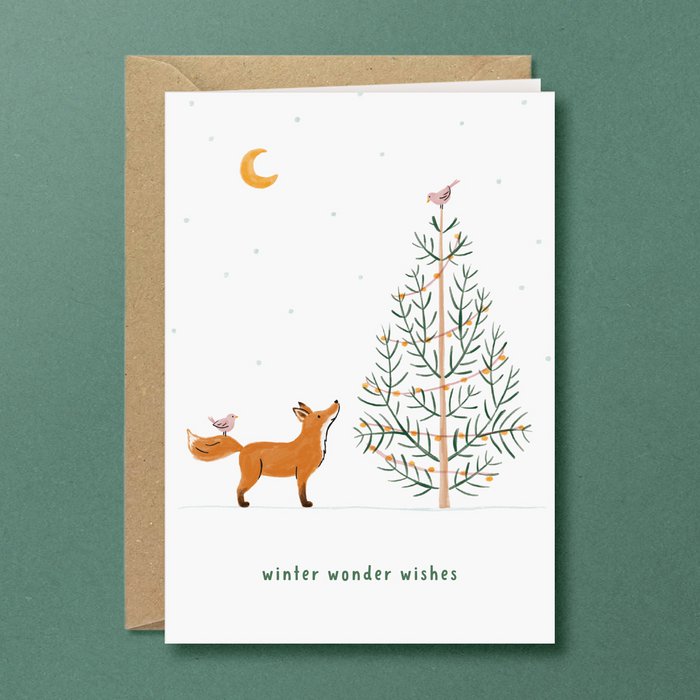 Studio Kuukeluus Weihnachten Weihnachtskarte Fuchs und Vögelchen bei Nauli and Stories