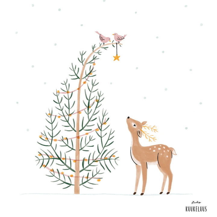 Studio Kuukeluus Weihnachten Weihnachtskarte Hirsch und Vögelchen bei Nauli and Stories