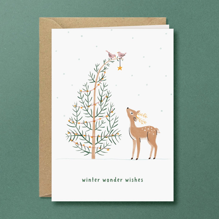 Studio Kuukeluus Weihnachten Weihnachtskarte Hirsch und Vögelchen bei Nauli and Stories