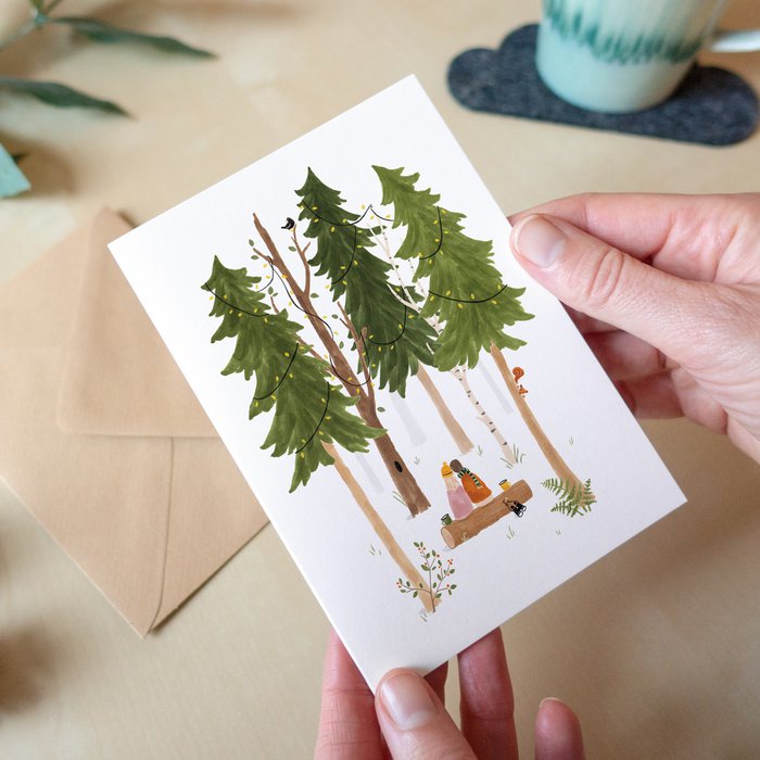 Studio Kuukeluus Weihnachten Weihnachtskarte Zusammen im Wald bei Nauli and Stories