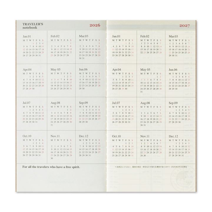 Traveler's Company Wochenkalender 2026 Weekly Diary + vertical refill - TRAVELER´S Notebook bei Nauli and Stories