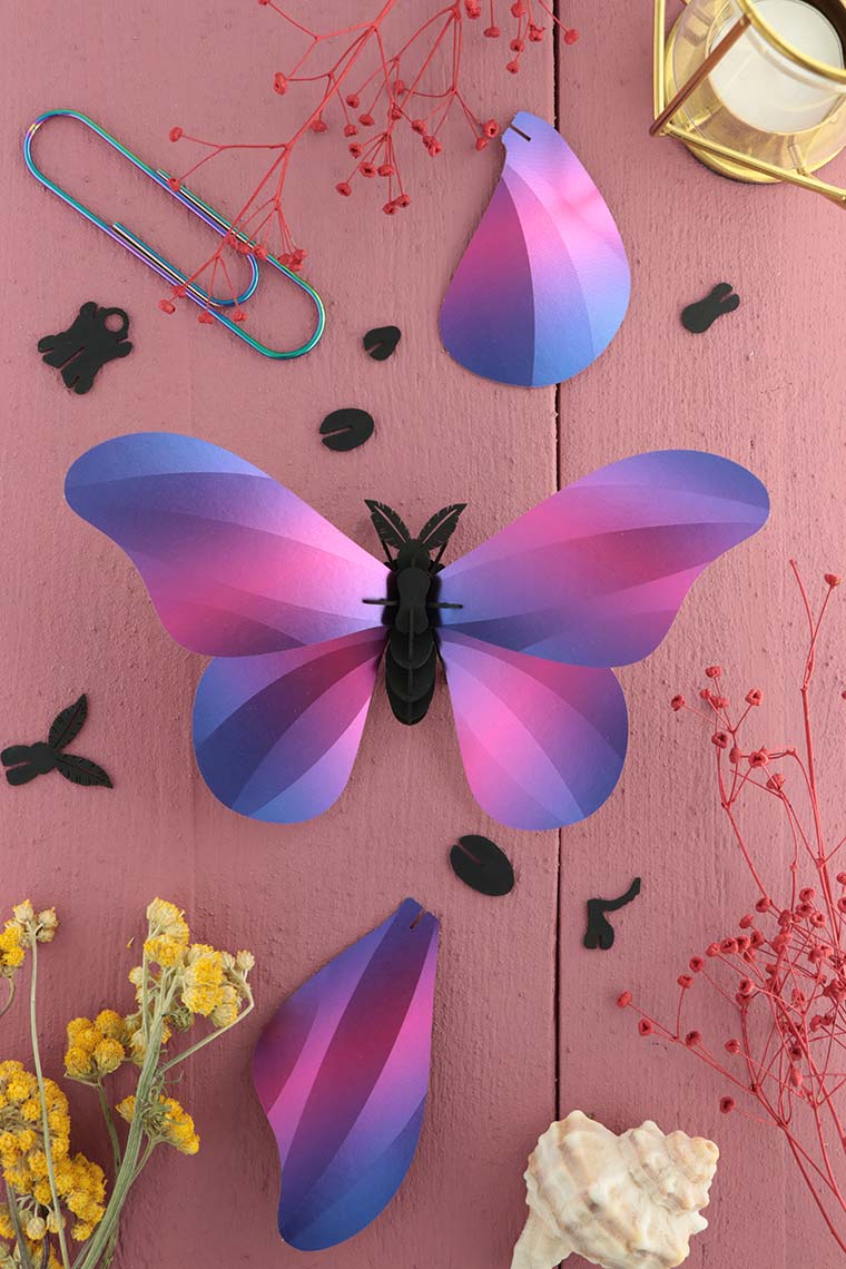 3D-Bastelset DIY-Set DIY - Bastelset Giant Silk Schmetterling in pink lila bei Nauli and Stories