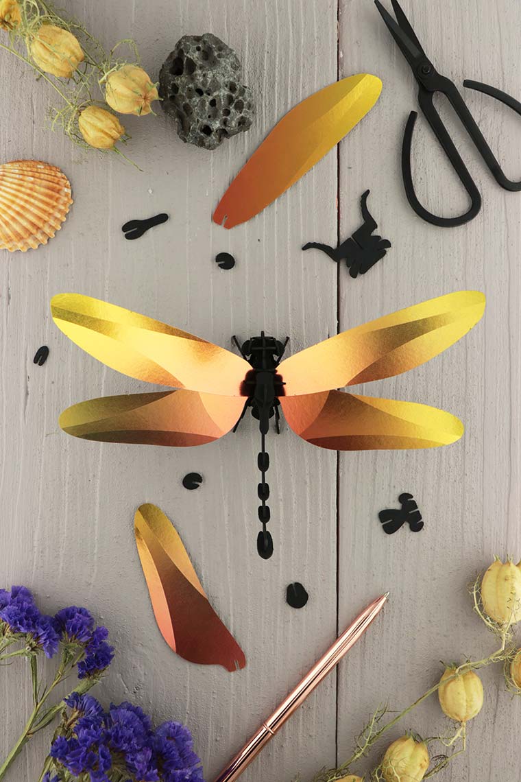3D-Bastelset DIY-Set DIY - Bastel - Set - Anisoptera Libelle gelb orange bei Nauli and Stories