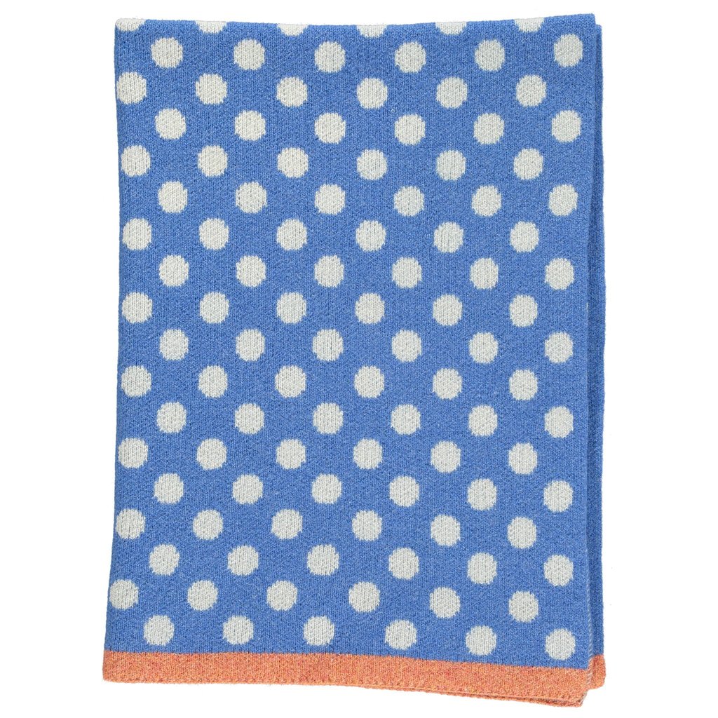 Catherine Tough Babydecke Babydecke aus Lammwolle - blau mit weißen Polkadots