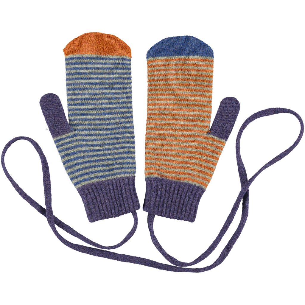 Catherine Tough Handschuhe Fäustlinge aus Lammwolle gestreift blau - orange bei Nauli and Stories