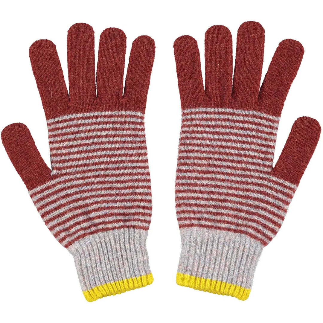 Catherine Tough Handschuhe Fingerhandschuhe aus Lammwolle gestreift rot grau