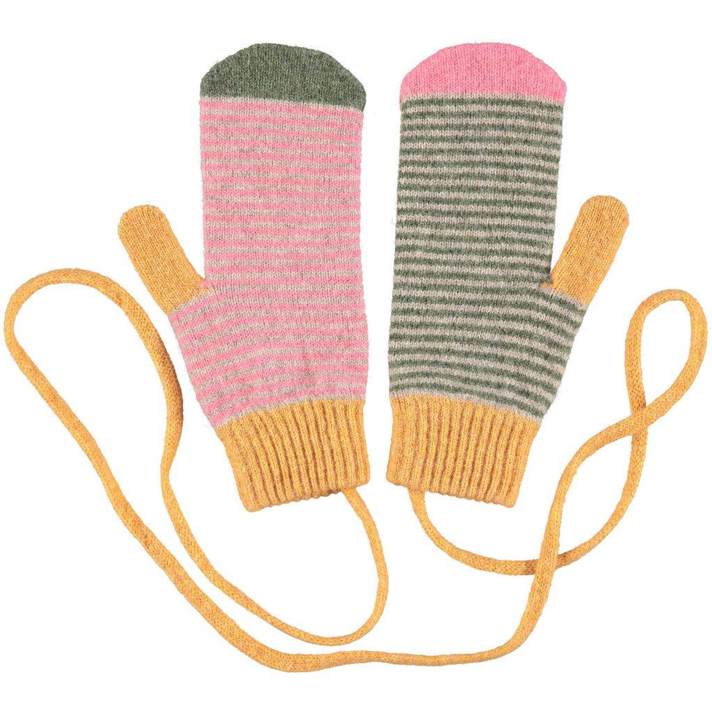 Catherine Tough Handschuhe Fäustlinge aus Lammwolle gestreift rosa bei Nauli and Stories