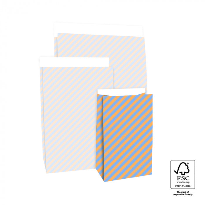 Geschenkverpackung Geschenktüte Geschenktüte - gestreift peach blau bei Nauli and Stories