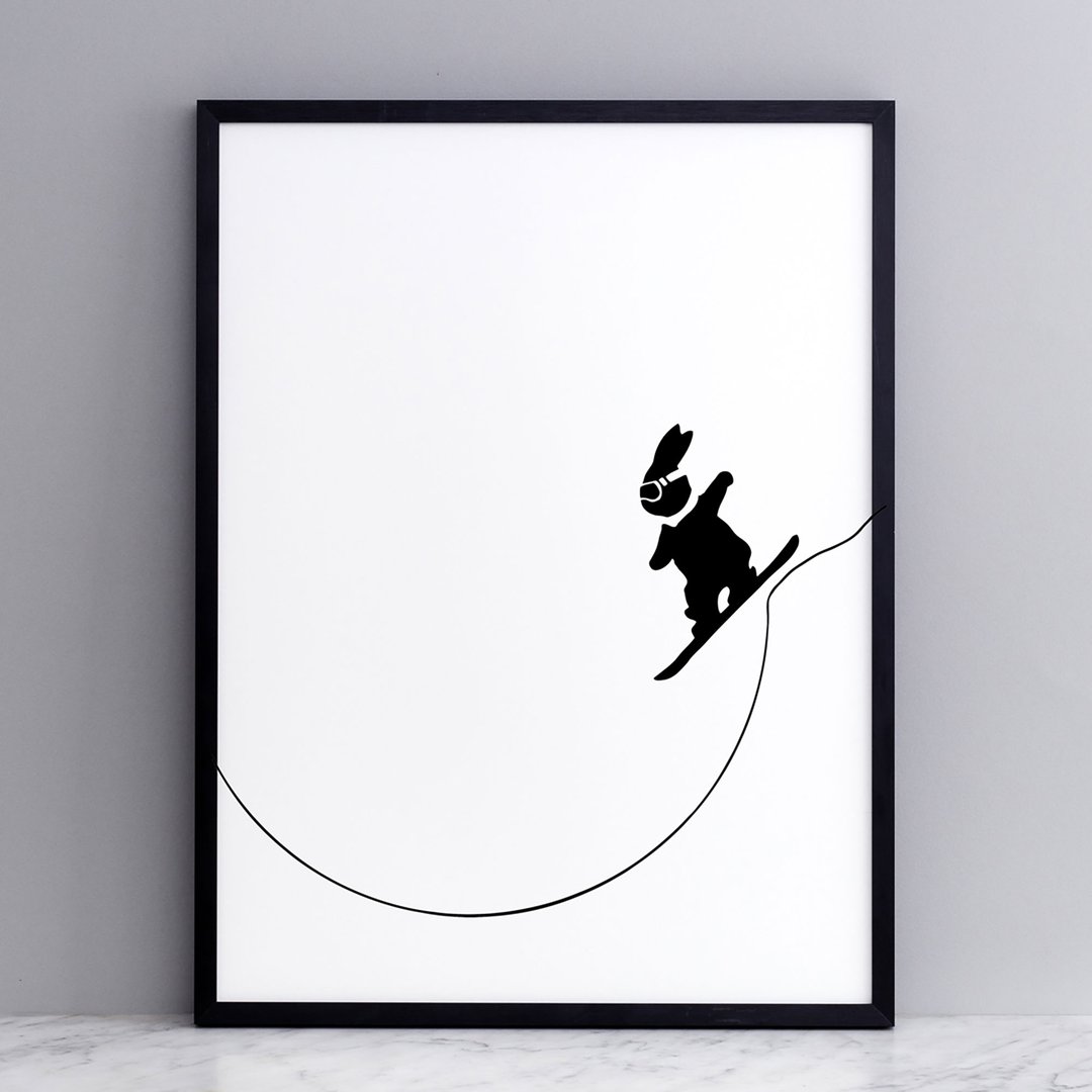 HAM by Jo Ham Kunstdruck Kunstdruck Snowboard fahrender Hase, 30x40cm bei Nauli and Stories