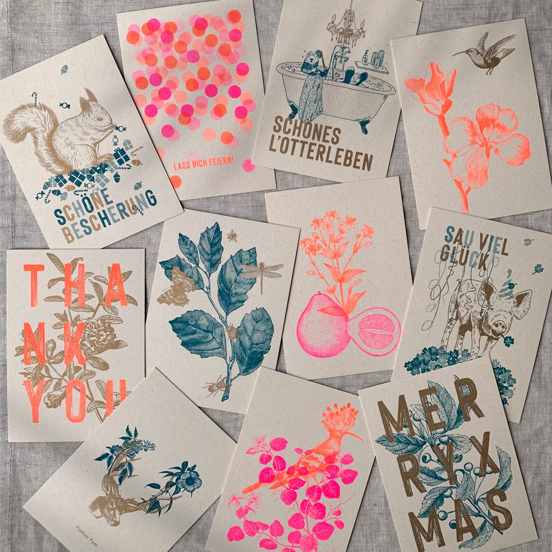 Togethery Grußkarte misc Postkarte mit Umschlag / Blume mit Kolibri / Ökopapier / Pflanzenfarbe bei Nauli and Stories